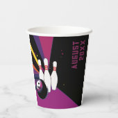 紫クールカラフルボーリング誕生日パーティー名 紙コップ (裏面)