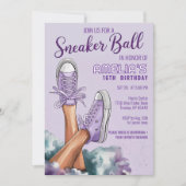 紫クールスタイリッシュ誕生日スニーカーボールパーティー 招待状 (正面)