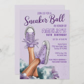 紫クールスタイリッシュ誕生日スニーカーボールパーティー 招待状 (正面/裏面)