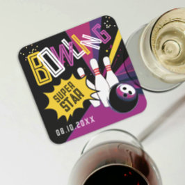 紫クールピンクイエローストライクボーリングスターピン スクエアペーパーコースター