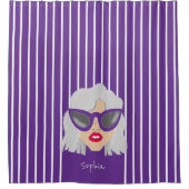 紫クール眼鏡の白髪女カスタム性 シャワーカーテン (正面)