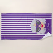 紫クール眼鏡の白髪女カスタム性 ビーチタオル (正面)