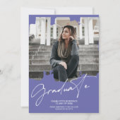 紫クール青の大学院生写真卒業 招待状 (正面)