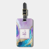 紫クール青の大理石テクスチャ、モノグラム ラゲッジタグ (正面縦)