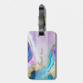 紫クール青の大理石テクスチャ、モノグラム ラゲッジタグ (裏面縦)