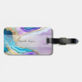 紫クール青の大理石テクスチャ、モノグラム ラゲッジタグ (裏面横)