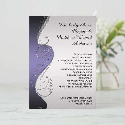 紫グラディエント華美シルバー結婚スワーズ 招待状 (スタンド正面)