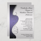 紫グラディエント華美シルバー結婚スワーズ 招待状 (正面/裏面)