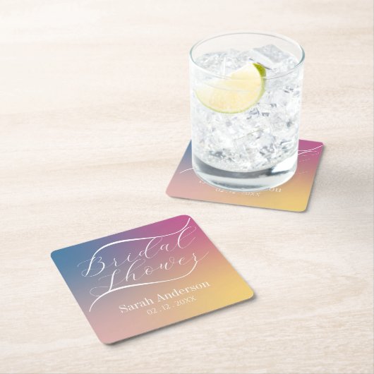 紫グラデモダンーショングラデーションスクリプトブライダルシャワー スクエアペーパーコースター (インサイチュ)