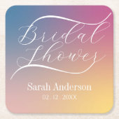 紫グラデモダンーショングラデーションスクリプトブライダルシャワー スクエアペーパーコースター (正面)