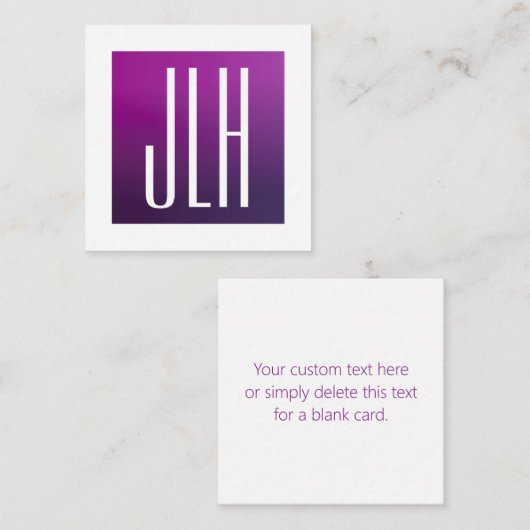 紫グラデーションと白のイニシャルまたはその他の文字 エンクロージャーカード (正面/裏面)