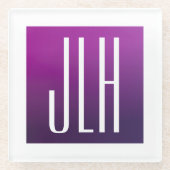 紫グラデーションと白のイニシャルまたはその他の文字 ガラスコースター (正面)