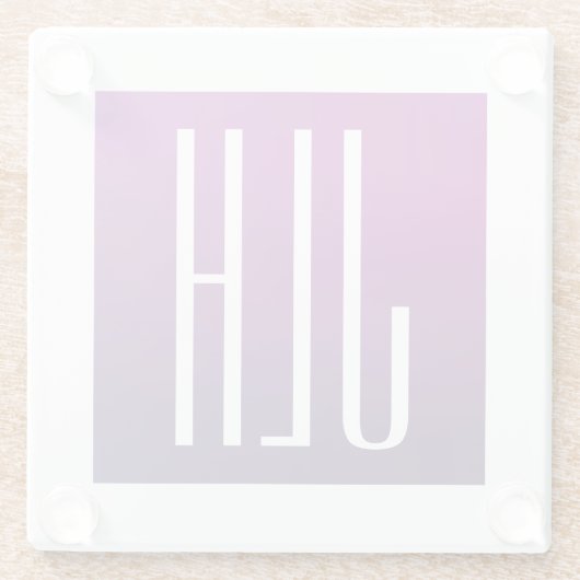 紫グラデーションと白のイニシャルまたはその他の文字 ガラスコースター (裏面)