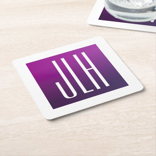 紫グラデーションと白のイニシャルまたはその他の文字 スクエアペーパーコースター (アングル)