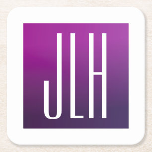紫グラデーションと白のイニシャルまたはその他の文字 スクエアペーパーコースター