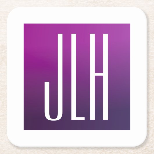 紫グラデーションと白のイニシャルまたはその他の文字 スクエアペーパーコースター (正面)