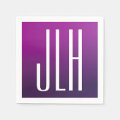 紫グラデーションと白のイニシャルまたはその他の文字 スタンダードカクテルナプキン (正面)