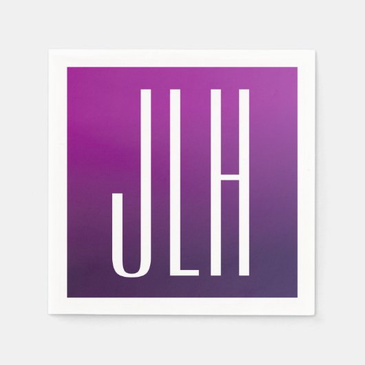 紫グラデーションと白のイニシャルまたはその他の文字 スタンダードカクテルナプキン (正面)