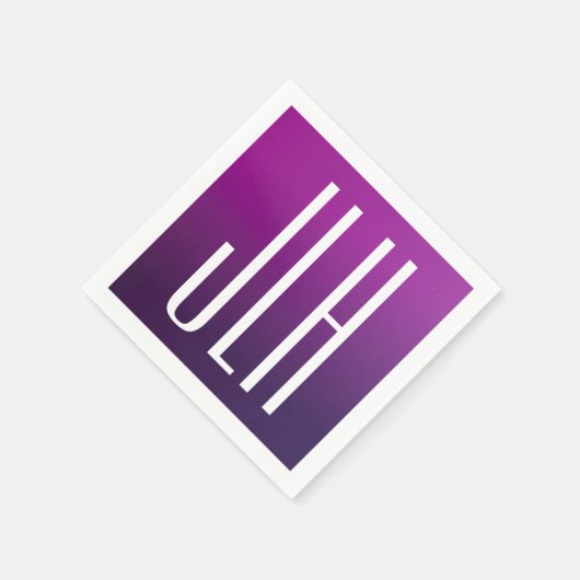 紫グラデーションと白のイニシャルまたはその他の文字 スタンダードカクテルナプキン (角)