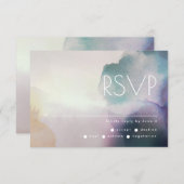 紫グラデーションと金ゴールドの水結婚色 出欠カード (正面/裏面)