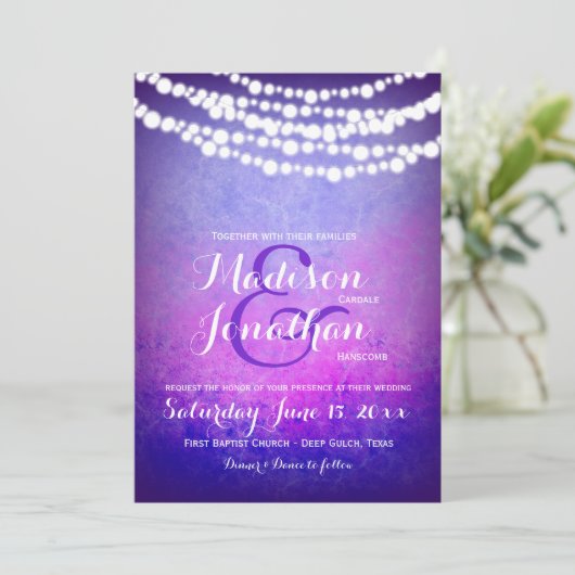 紫グラデーションの妖ぶら下がった精の光結婚の光 招待状 (スタンド正面)