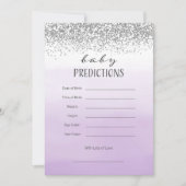 紫グラデーション及び銀ベビー予測カード 招待状 (正面)