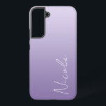 紫グラデーション手書きスクリプトパーソナライズされた SAMSUNG GALAXY S22 ケース<br><div class="desc">ソフトパープルカスタムグラデーショモダンンデザインのサムスン電話ケース。トレンディー手書きスクリプトフォントは、名前をユニーク追加するときにtouchを追加する。</div>