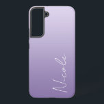 紫グラデーション手書きスクリプトパーソナライズされた SAMSUNG GALAXY S22 ケース<br><div class="desc">ソフトパープルカスタムグラデーショモダンンデザインのサムスン電話ケース。トレンディー手書きスクリプトフォントは、名前をユニーク追加するときにtouchを追加する。</div>
