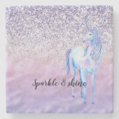 紫グラデーション睫毛グリッターユニコーン ストーンコースター (正面)