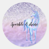 紫グラデーション睫毛グリッターユニコーン ラウンドシール (正面)