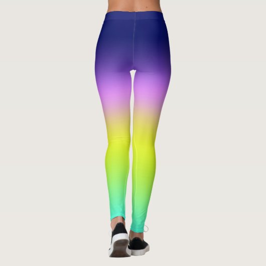 紫グラデーション黄色の緑の春夏のカラーリング レギンス (裏面)