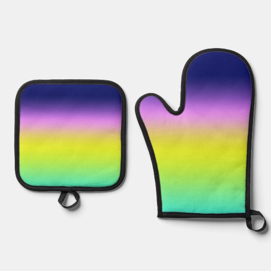 紫グラデーション黄色の緑の春夏のカラーリング 鍋つかみ&鍋敷きセット (正面)