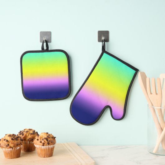 紫グラデーション黄色の緑の春夏のカラーリング 鍋つかみ&鍋敷きセット (インサイチュ (吊り下げ))