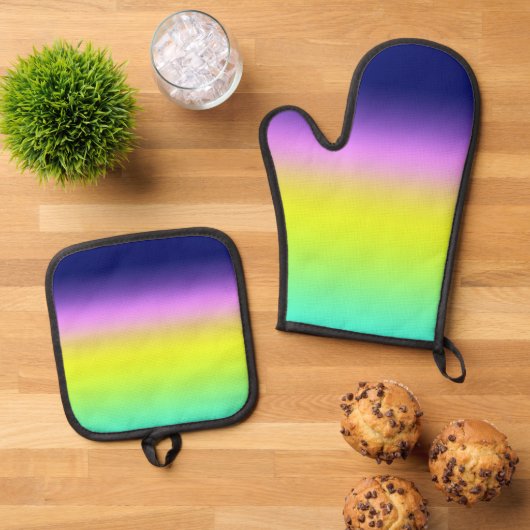紫グラデーション黄色の緑の春夏のカラーリング 鍋つかみ&鍋敷きセット (トップダウン)