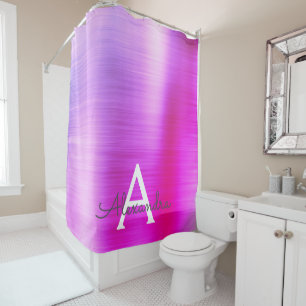 紫グラムメタリックモノグラム シャワーカーテン