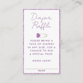 紫グリッターおむつラッフルベビーシャワーエンクロージャ エンクロージャーカード (正面)