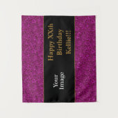 紫グリッターとメッセージフォト誕生日 タペストリー (正面)