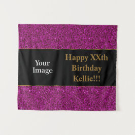 紫グリッターとメッセージフォト誕生日 タペストリー
