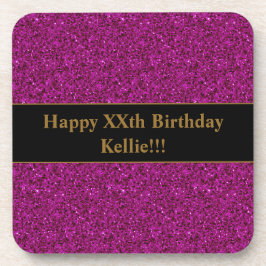 紫グリッターとメッセージ誕生日 コースター