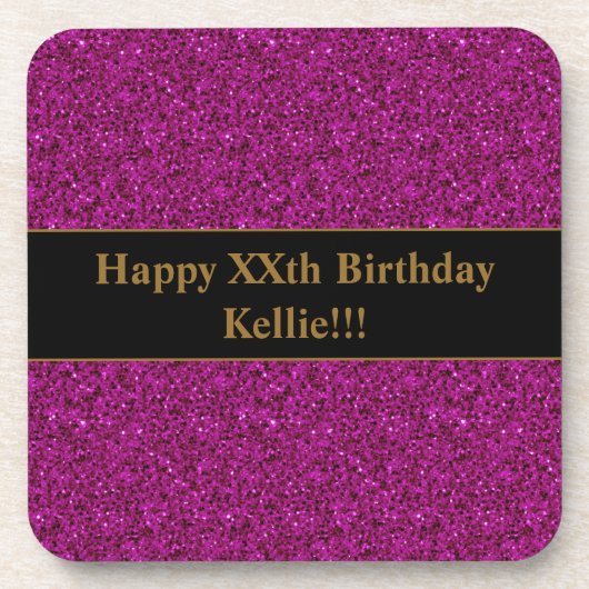 紫グリッターとメッセージ誕生日 コースター (正面)