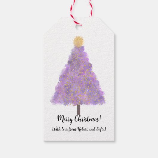 紫グリッターのクリスマスツリー ギフトタグ (裏面)