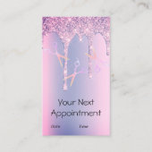 紫グリッターはさみの毛を落とす 予約カード (正面)