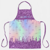 紫グリッターピンクホログラフィックモノグラムイニシャル エプロン (正面)