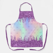 紫グリッターピンクホログラフィックモノグラムイニシャル エプロン (正面)