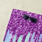 紫グリッターピンクホログラフィックモノグラム ビーチタオル (インサイチュ)