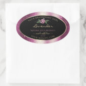 紫グリッターブラック製品ラベルバラ花 楕円形シール (バッグ)