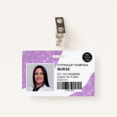 紫グリッタープロフェッショナルナース写真ロゴコード バッジ (正面クリップ)