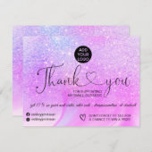 紫グリッター大理石のロ感謝していゴの順序 サンキューカード (正面/裏面)