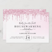 紫グリッター引っ越し祝いパーティーパーティの招待状 招待状 (正面/裏面)