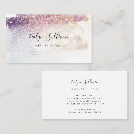 紫グリッター水彩名刺 名刺 (正面/裏面)